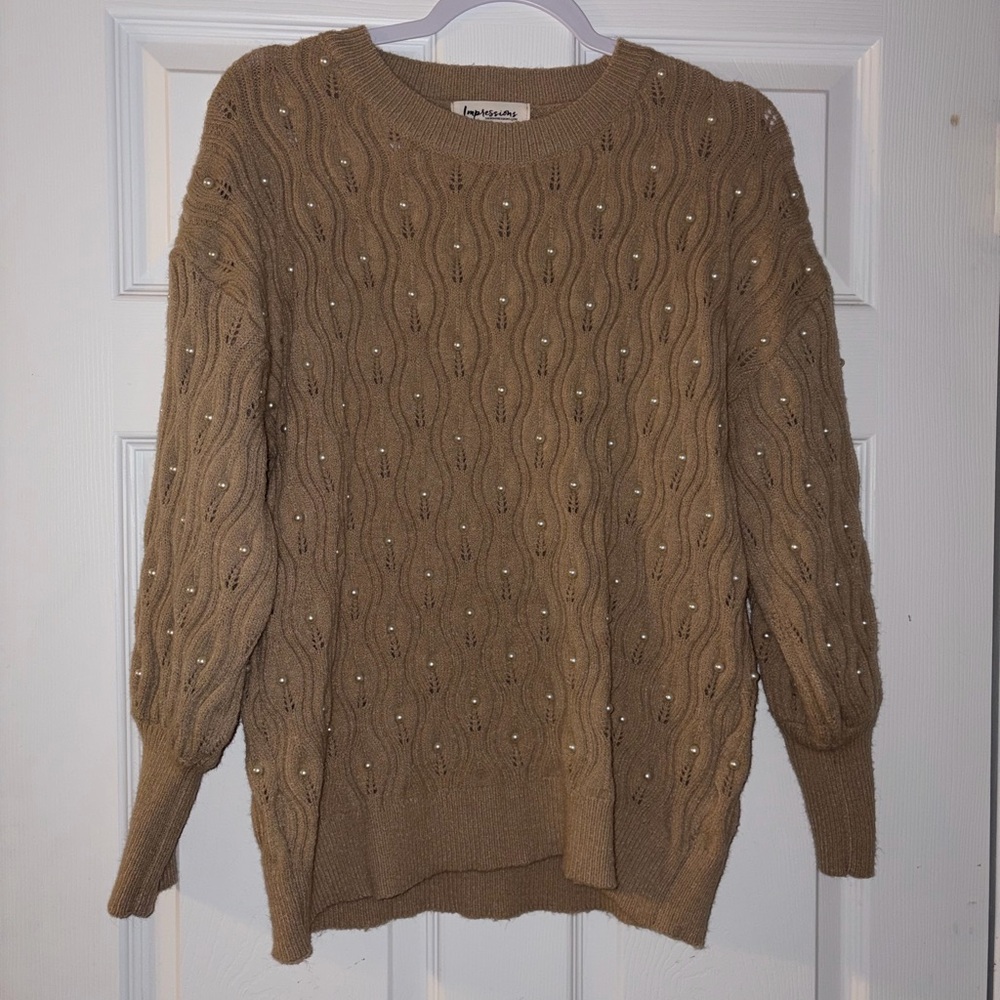 Impressions Brown Sweater with Beaded Details